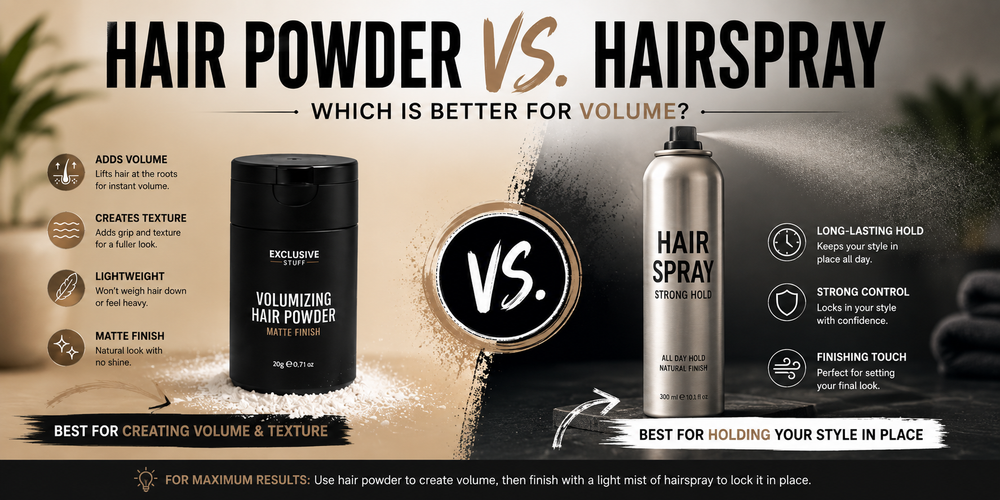 Haarpoeder vs. Haarlak: Wat is beter voor volume? – gids in het Exclusive Stuff Magazine