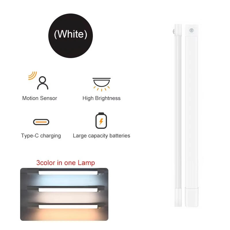 Ultra-Thin USB Rechargeable Motion Sensor Cabinet Light Wireless 3 Colors Dimmable LED Closet Wardrobe Lights Lamp 20/30/40CM