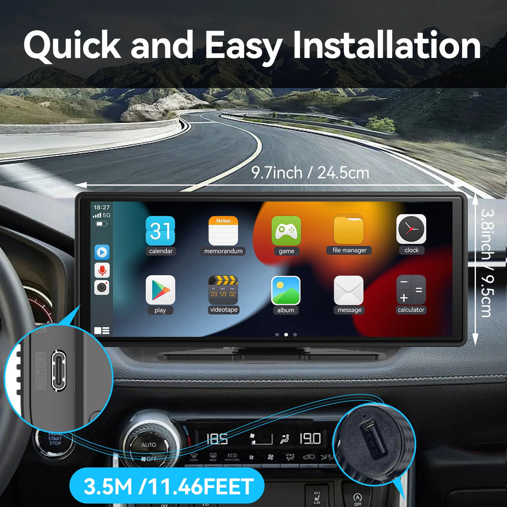 Portable touchscreen car display with mounting setup