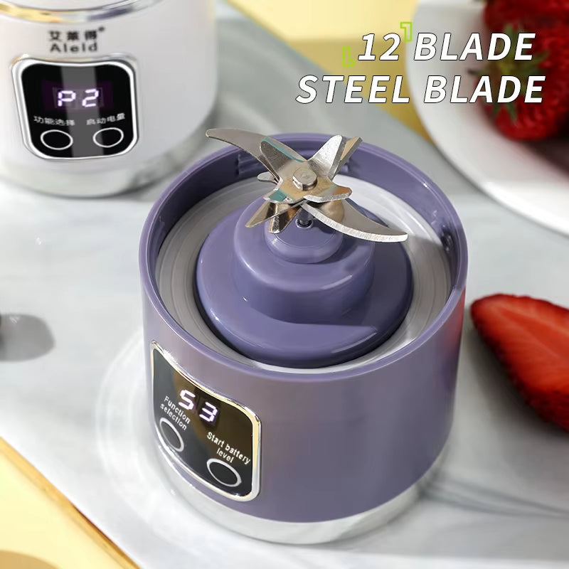 Portable Blender Cup Electric USB Juicer Portable Milkshake and Fruit Juicer 460Ml 12 Blade Mini Blender