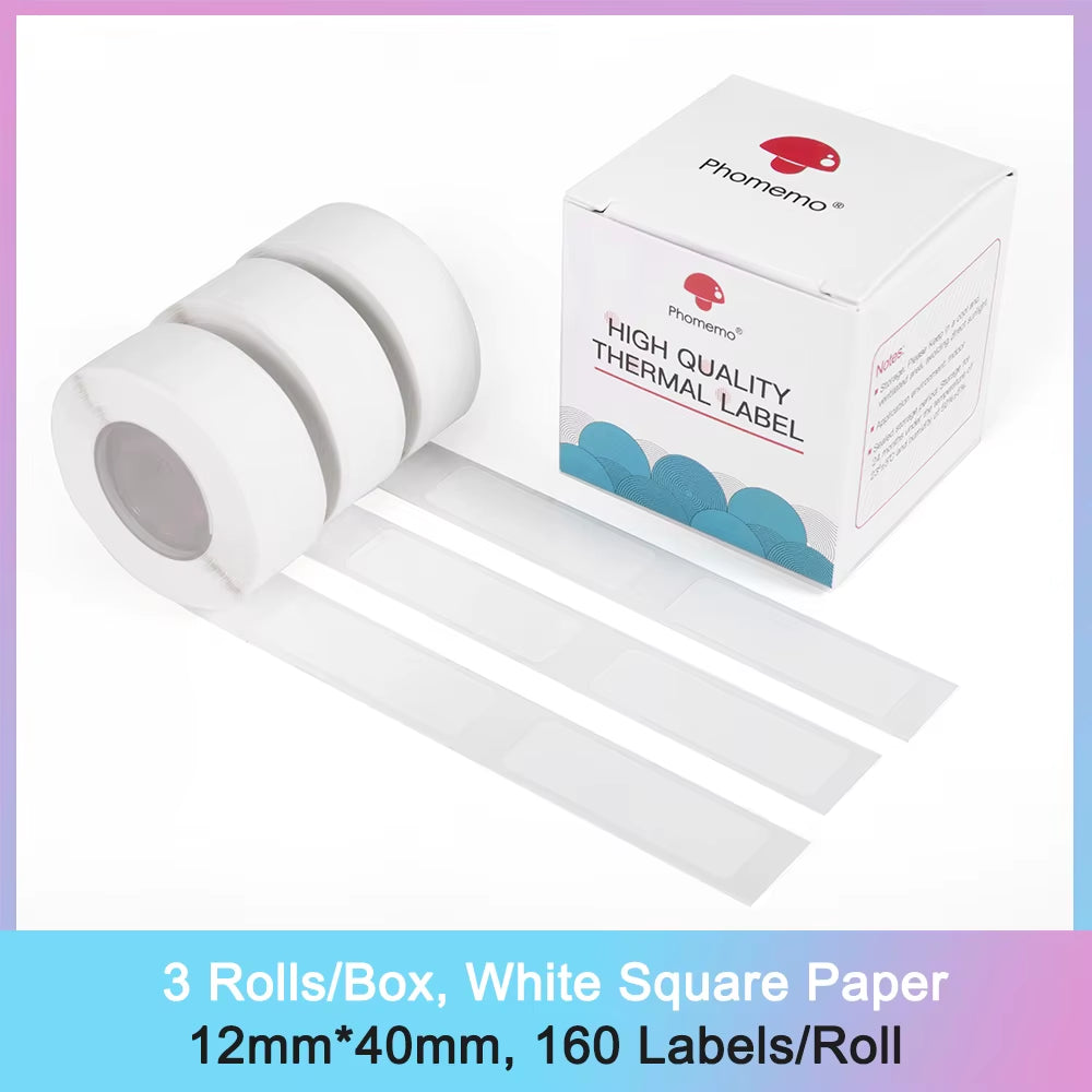 Drie rollen witte 12 × 40 mm thermische labels voor Phomemo D30