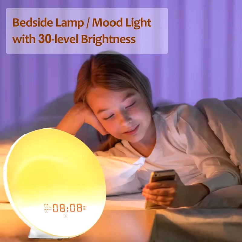 Sunrise Alarm Clock Wake up Light Clock Sunrise/Sunset Simulation Digital Clock with Night Light FM Radio Desk Clocks