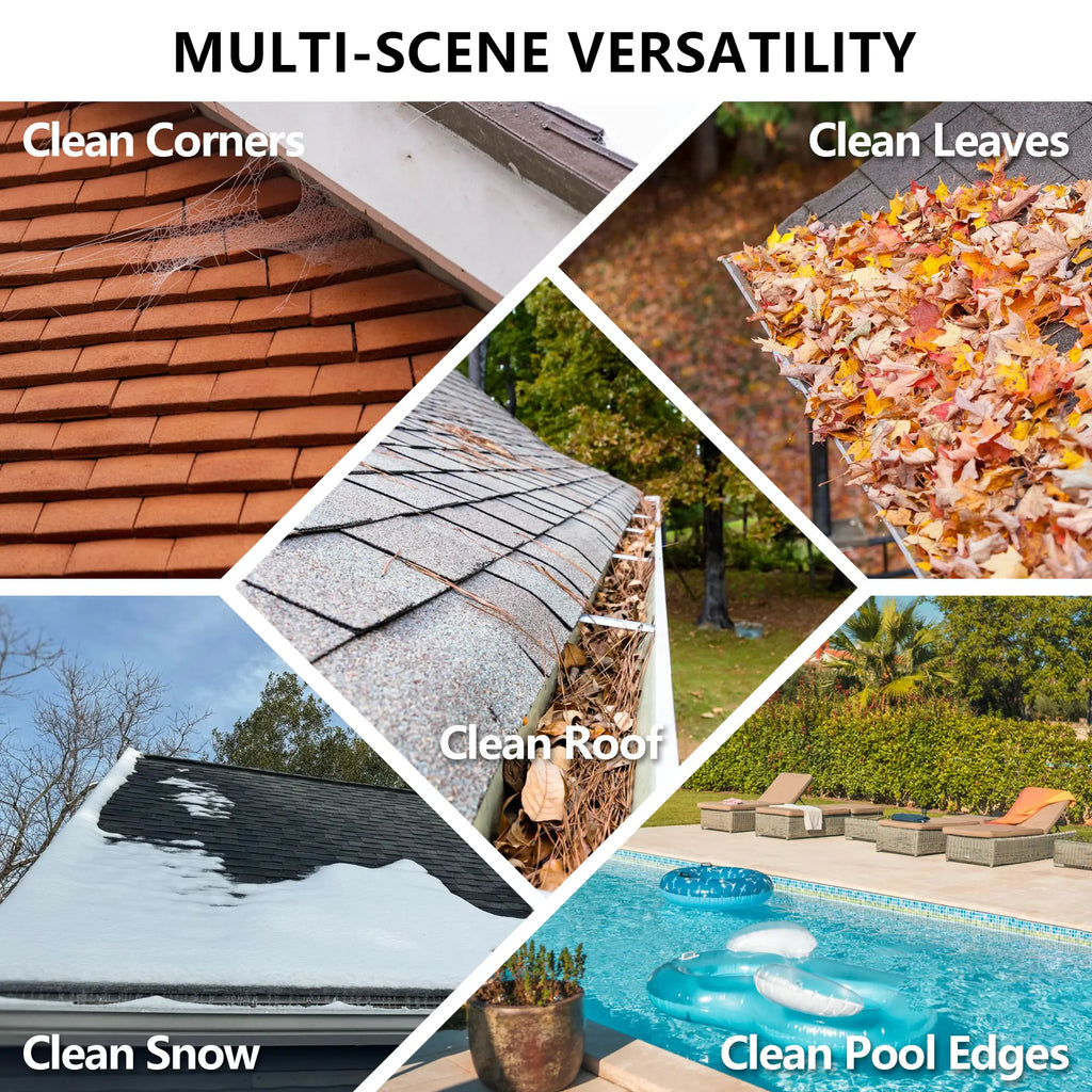 CKLT Gutter Cleaning Tools from the Ground, Dual-Axis Spring Steel Gutter Cleaner, Adjustable Length Gutter Cleaning Pole with Gutter Rake for Leaves, Muck and Roof Debris, No Ladder Needed, Rain Gutter Cleaner Garden Cleaning Tools Garden Equipment