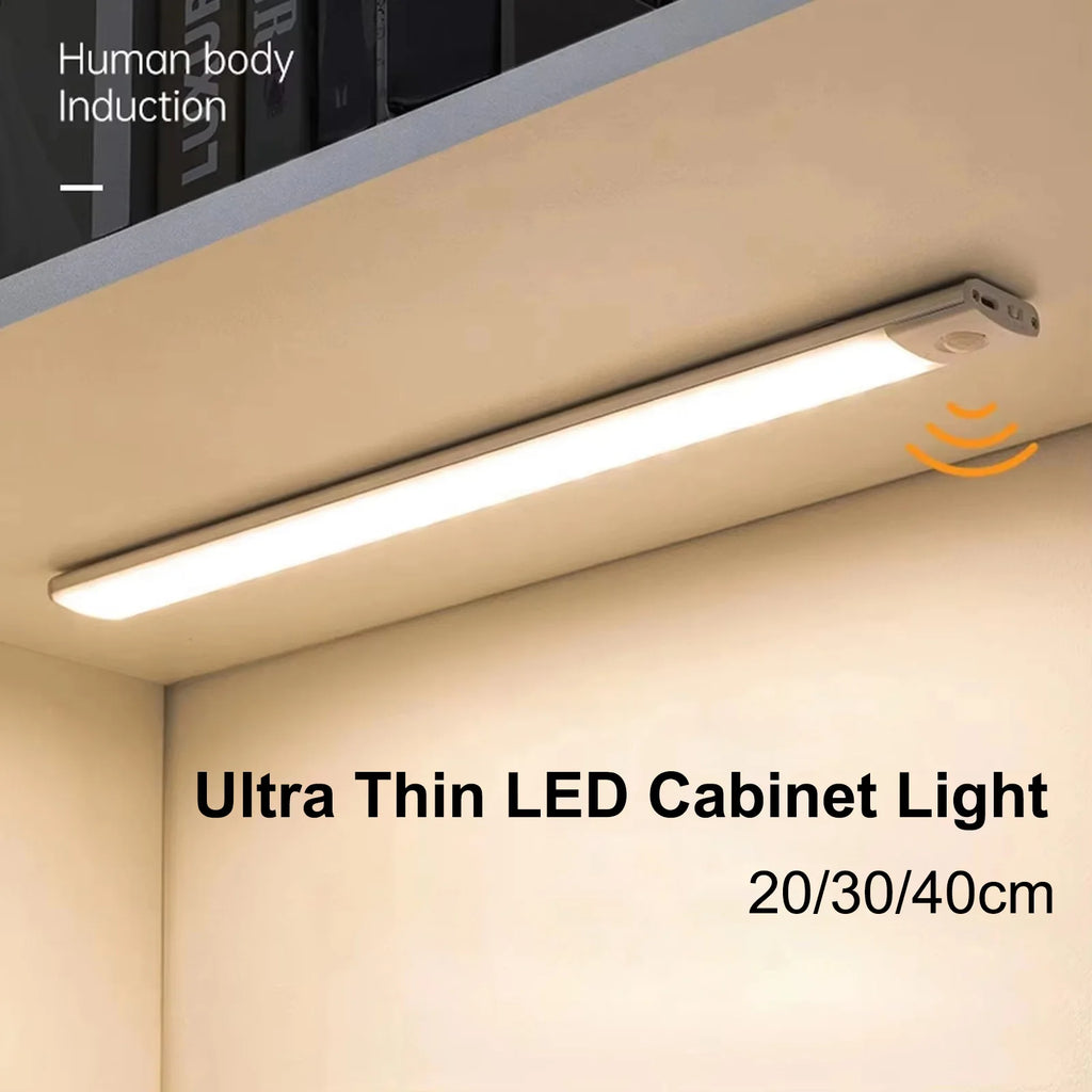 Ultra-Thin USB Rechargeable Motion Sensor Cabinet Light Wireless 3 Colors Dimmable LED Closet Wardrobe Lights Lamp 20/30/40CM