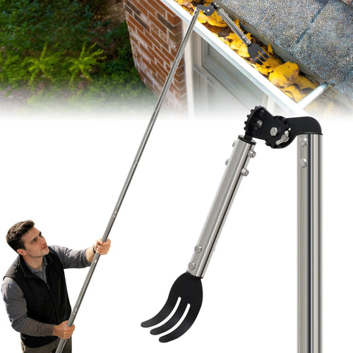 CKLT Gutter Cleaning Tools from the Ground, Dual-Axis Spring Steel Gutter Cleaner, Adjustable Length Gutter Cleaning Pole with Gutter Rake for Leaves, Muck and Roof Debris, No Ladder Needed, Rain Gutter Cleaner Garden Cleaning Tools Garden Equipment