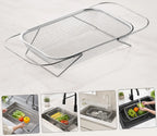 Stainless Steel Expandable Over-The-Sink Colander Strainer Basket, Rectangle Fine Mesh Kitchen Utensils with Handles, Silver Kitchen Essential Supplies, Kitchen Supplies