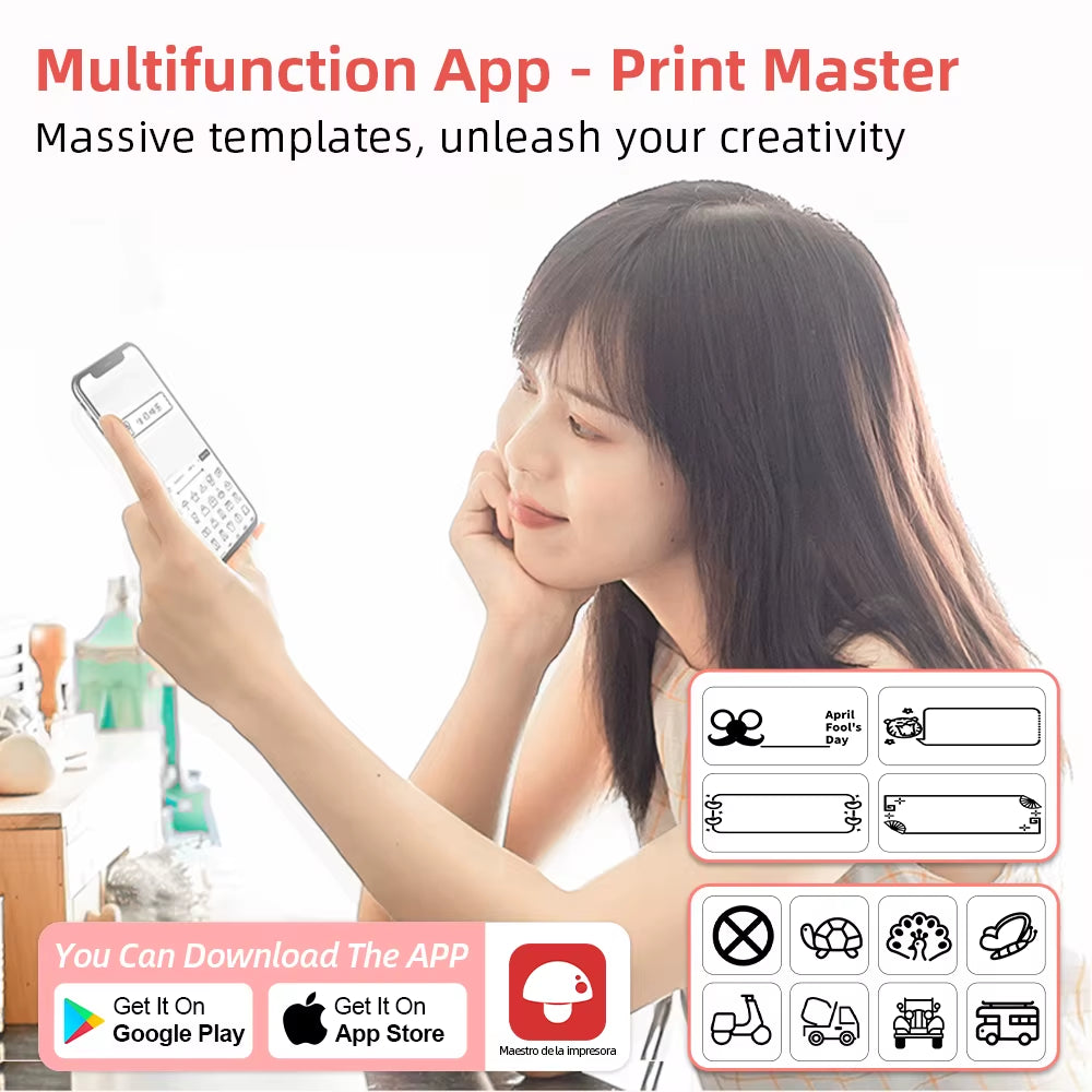 Phomemo Print Master-app met sjablonen en pictogrammen