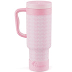 Coquella 40 Oz Insulated Tumbler with Handle and Push-Button Straw Lid, Stainless Steel Travel Cup for Gym Office, Leakproof, Bpa-Free, Cup Holder Friendly, Bow Silicone Boot, Pink (Rose Quartz)