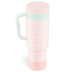 Coquella 40 Oz Insulated Tumbler with Handle and Push-Button Straw Lid, Stainless Steel Travel Cup for Gym Office, Leakproof, Bpa-Free, Cup Holder Friendly, Bow Silicone Boot, Pink (Rose Quartz)