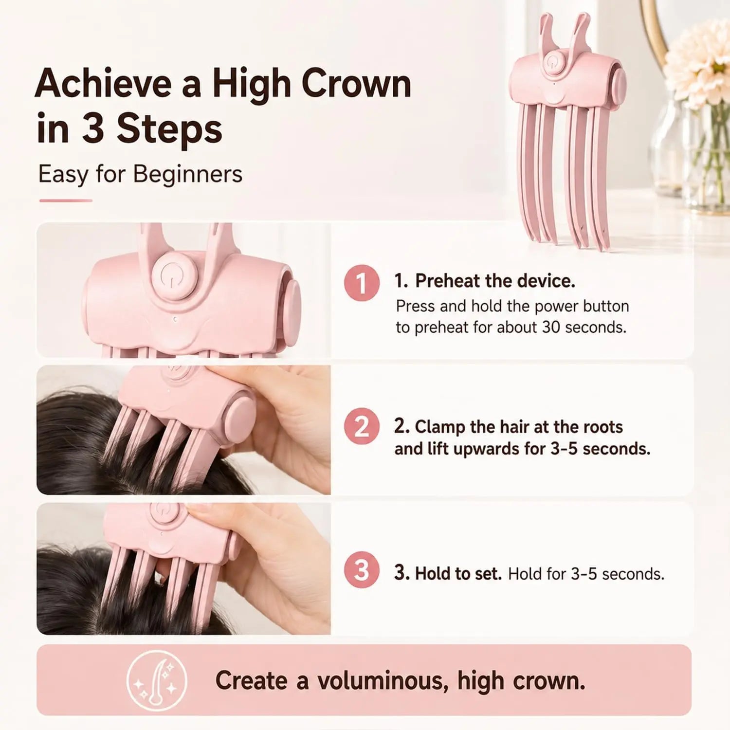 Heated Root Lift Hair Clip, Root Volumizer with Heated Teeth, Cordless Hair Styling Tool for Fine, Flat & Limp Hair, Quick Volume Touch-Ups